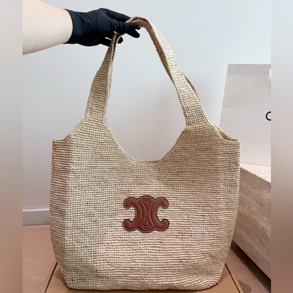 Celine Triomphe Raffia Tote Bag